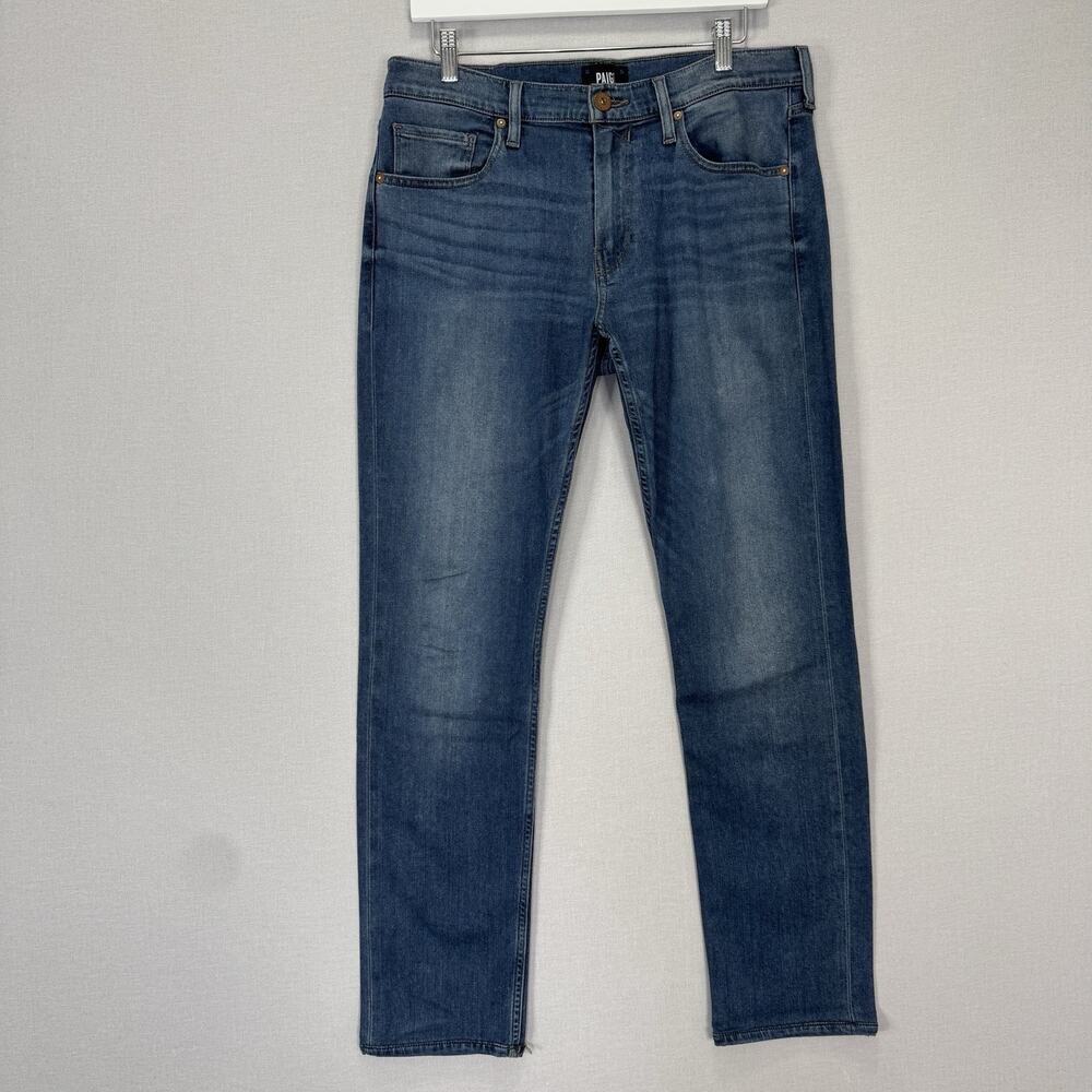 PAIGE Federal Slim Straight Jeans Mens 32 Blue Paulsen Wash Stretch Denim Travel